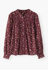 Printed gauze blouse, Wine, webstill