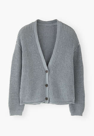 V-neck cardigan, Blue grey, webstill