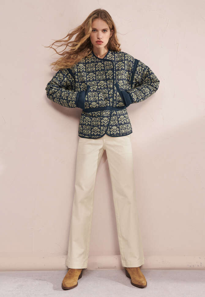Quilted printed jacket, Denim blue, completeTheLook
