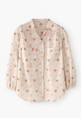 Collarless printed blouse, White coral, webstill