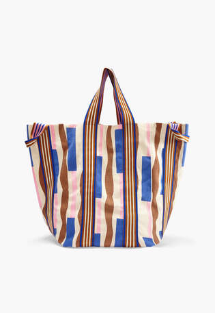 Large striped shopper bag, Tobacco azure, webstill
