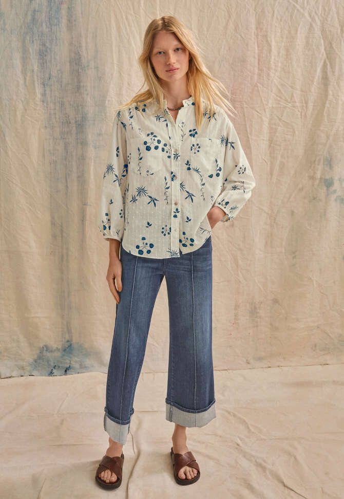 Printed boyfriend shirt, Petrol ecru, completeTheLook