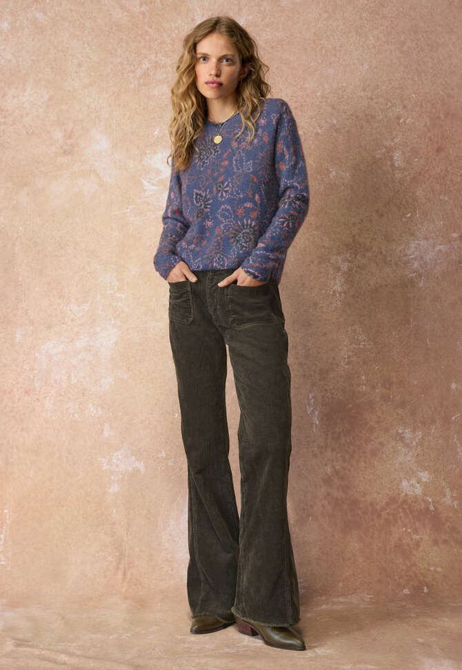 Plait-detail cord trousers, Khaki charcoal, completeTheLook