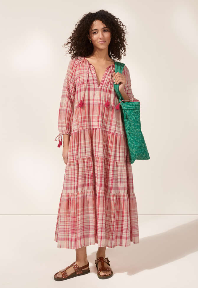 Checked maxi-dress, Crimson coral, completeTheLook