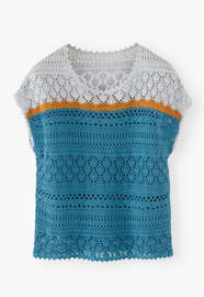 Crochet-stitch sweater, Cerulean ochre, webstill