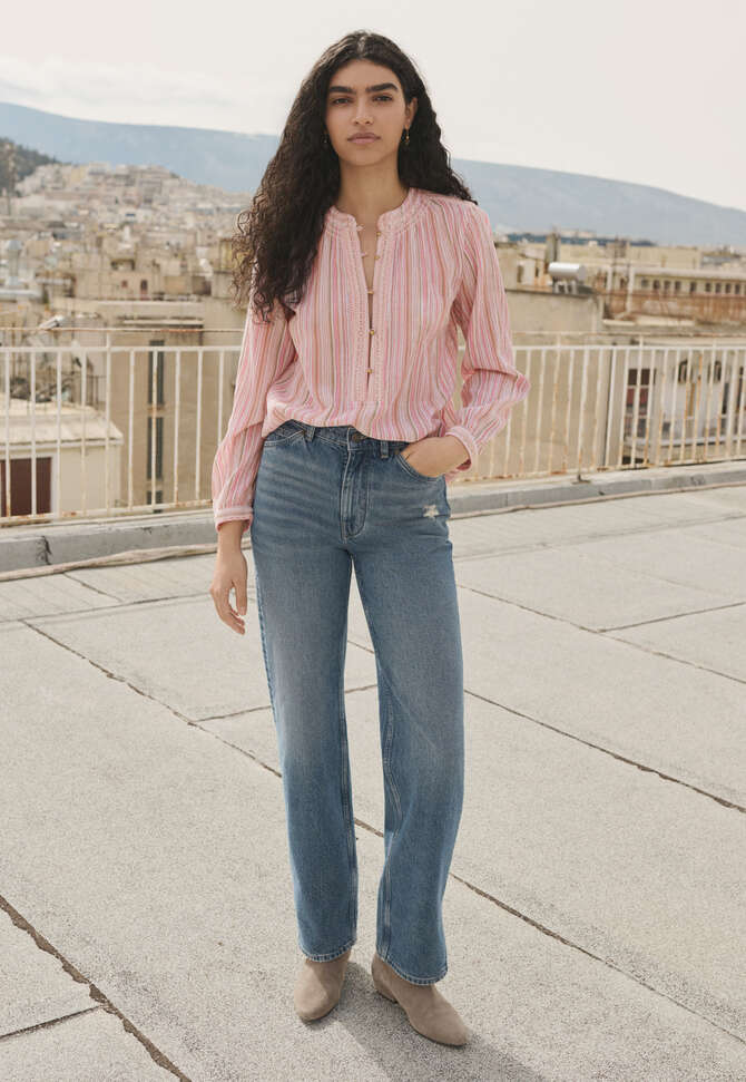 Crinkle stripe blouse, Ecru pink, completeTheLook