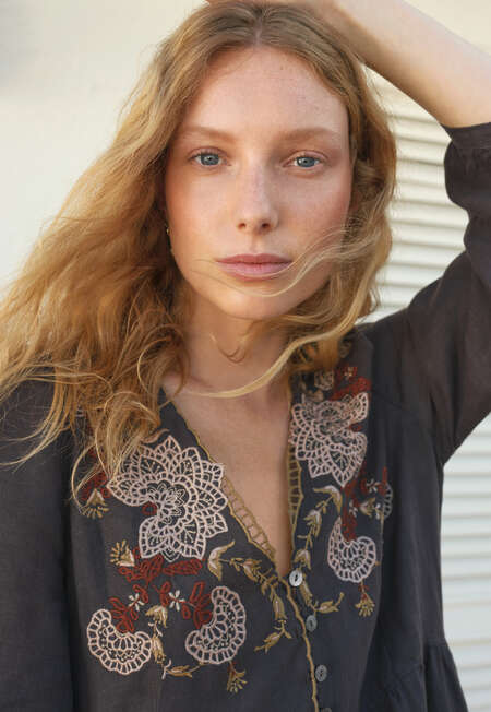 Cutwork embroidery dress, Charcoal, completeTheLook