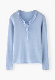 Tie-front tuck-stitch sweater, Pale chambray, webstill