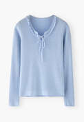 Tie-front tuck-stitch sweater, Pale chambray, webstill
