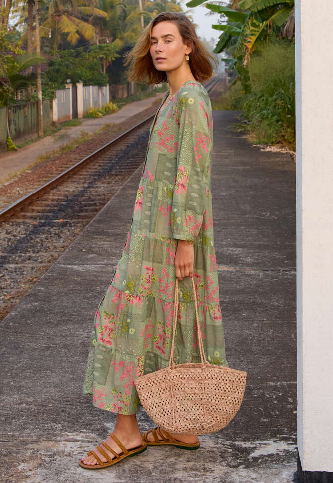 Printed tiered dress, Sage pink, completeTheLook