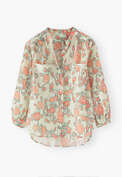 Collarless printed blouse, Ecru coral, webstill