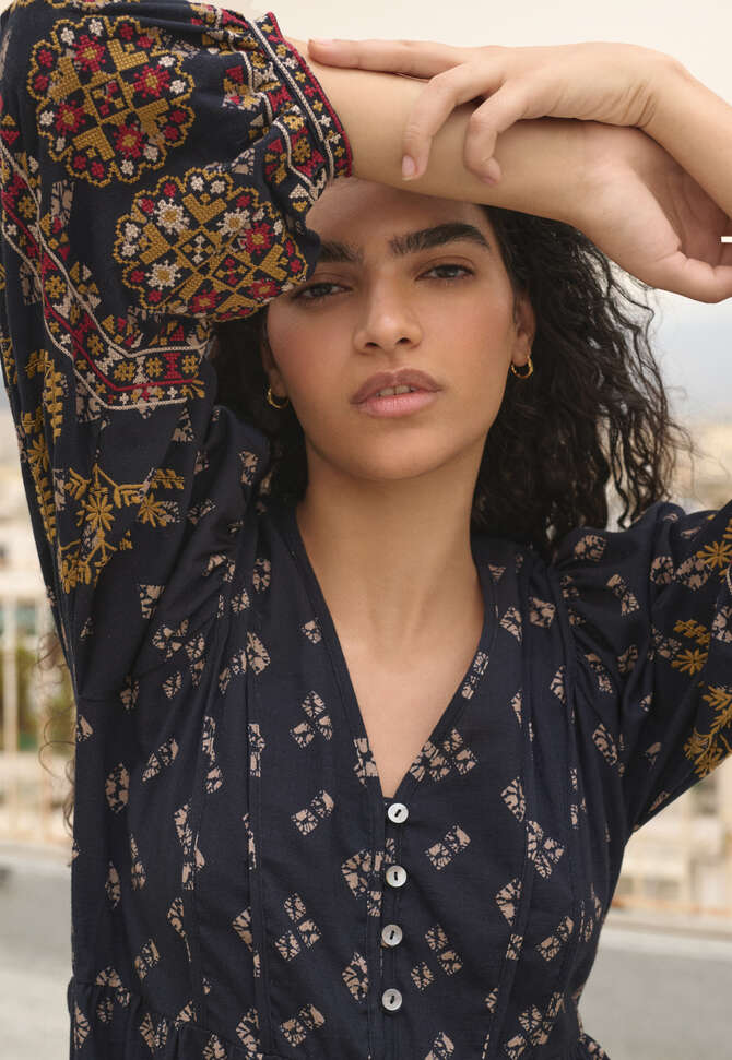 Embroidered printed dress, Midnight, completeTheLook