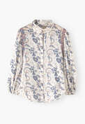 Printed high-neck blouse, Ecru mauve, webstill