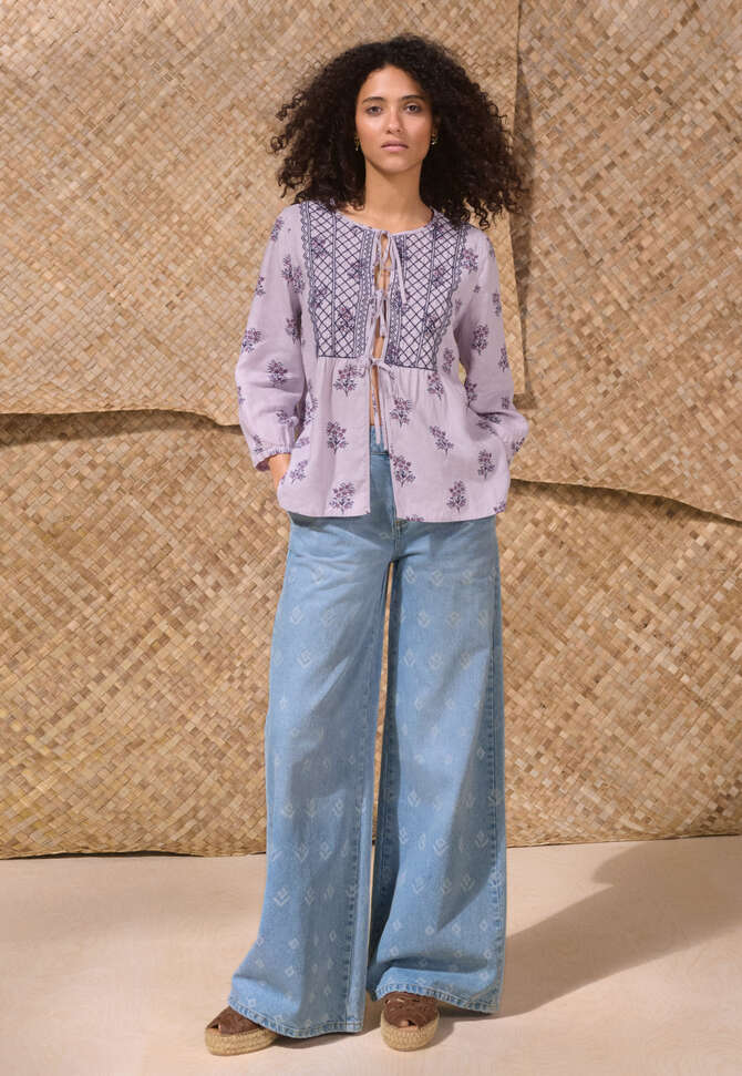 Tie-front print blouse, Lavender, completeTheLook