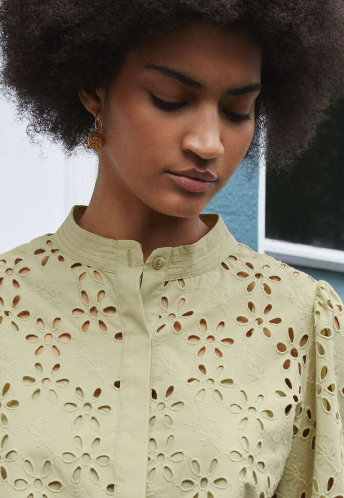 Cutwork blouse, Soft olive, completeTheLook