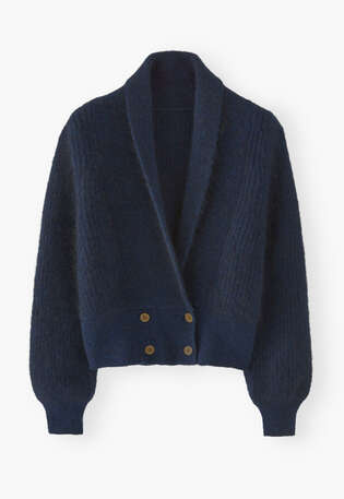 Shawl-collar cardigan, Petrol black, webstill