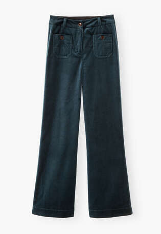 Velvet wide-leg trousers, Dark petrol, webstill