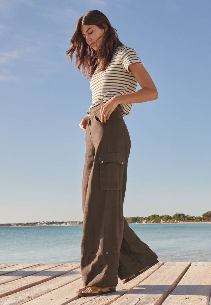 Wide-leg patch-pocket trousers, Chocolate, completeTheLook