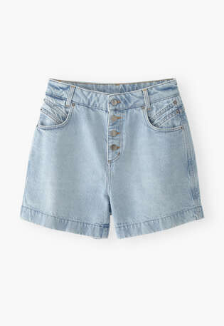 High-waisted denim shorts, Light wash, webstill