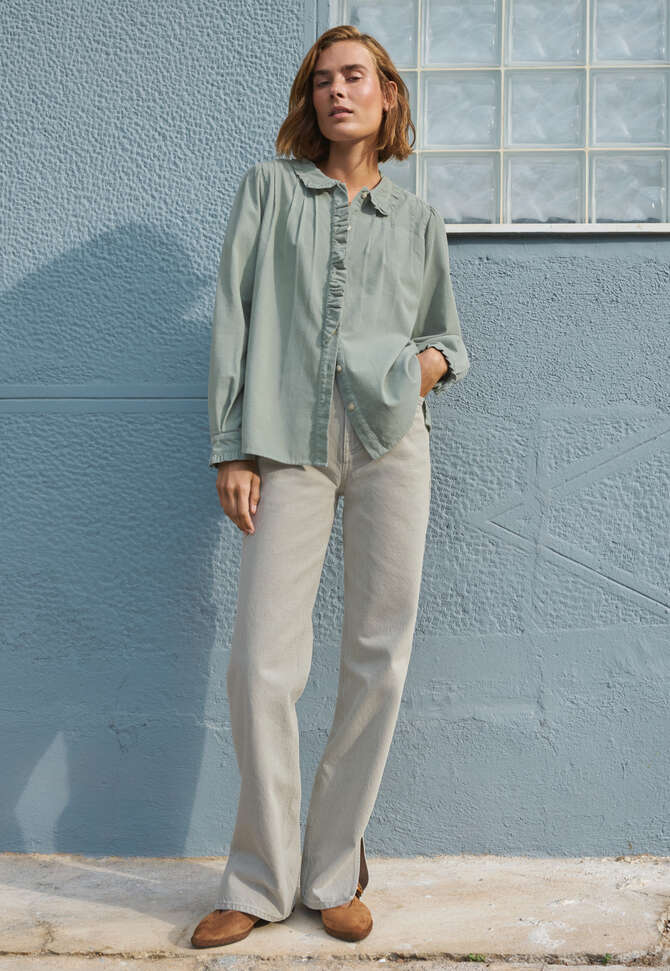 Cord pleated blouse, Dusty duck egg, completeTheLook