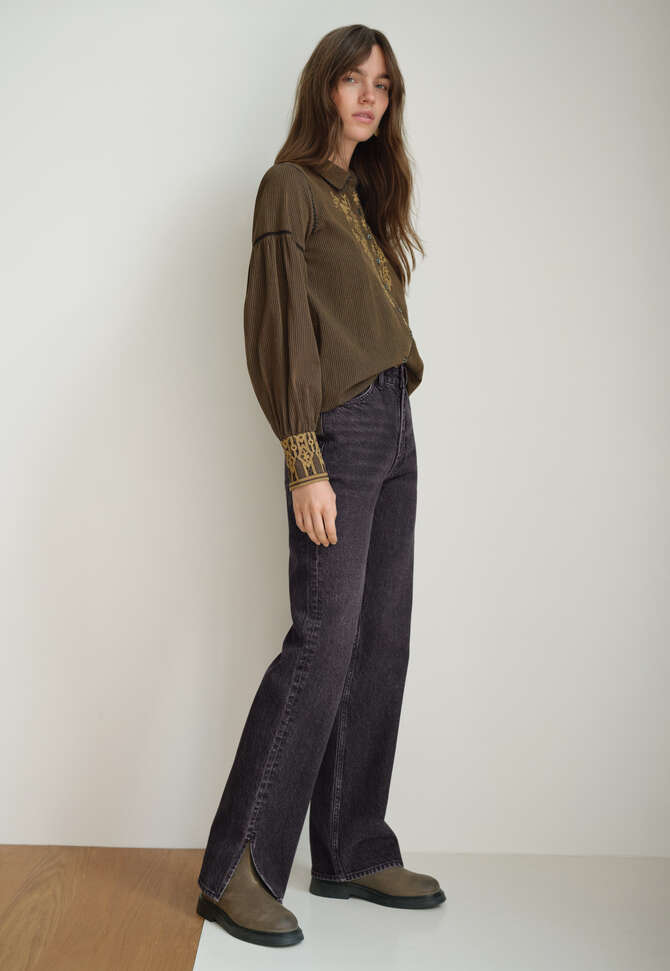 Embroidered self-stripe blouse, Espresso fawn, completeTheLook