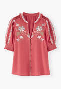 Embroidered short-sleeved blouse, Strawberry, webstill