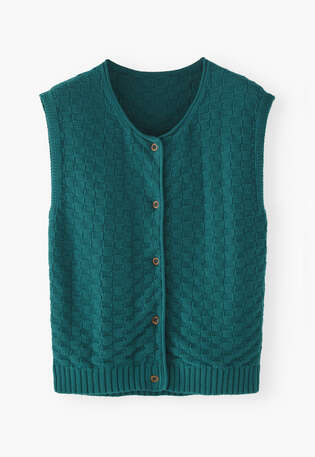 Basket-stitch sleeveless sweater, Teal, webstill