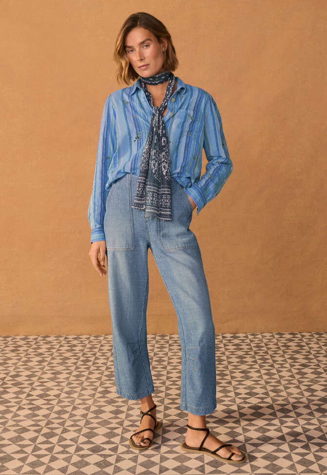 Embroidered striped shirt, Cornflower, completeTheLook