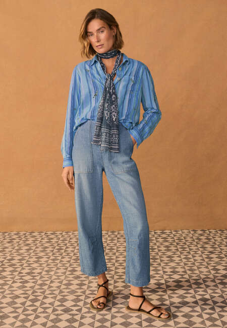 Embroidered striped shirt, Cornflower, completeTheLook