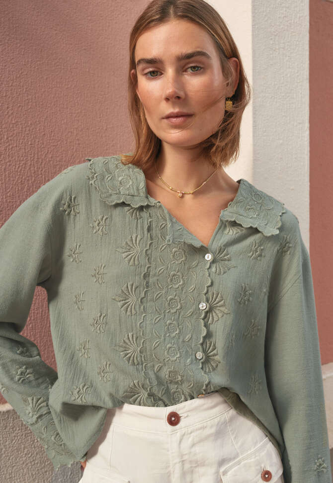 Embroidered blouse, Grey sage, completeTheLook