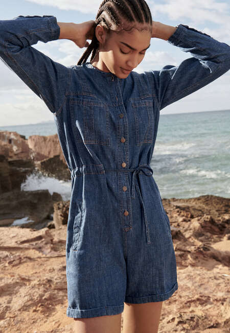 Short boiler suit, Dark wash, completeTheLook