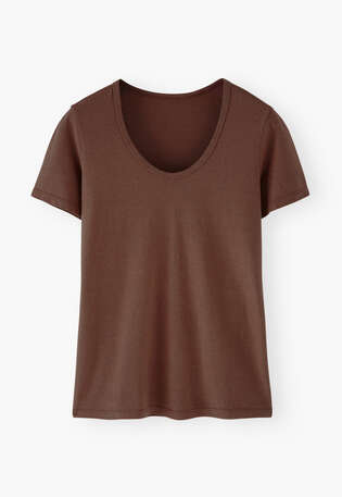 Scoop-neck T-shirt, Cedar brown, webstill
