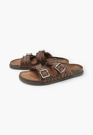 Buckle-weave sandals, Taupe, webstill