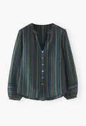 Textured striped blouse, Dark petrol, webstill