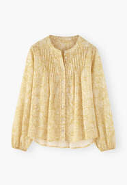 Printed lace-detail blouse, Yellow sun, webstill