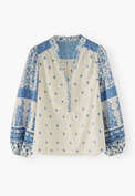 Printed blouse, Blue ecru, webstill