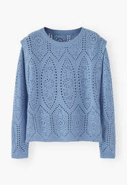 Broderie top, Washed cornflower, webstill