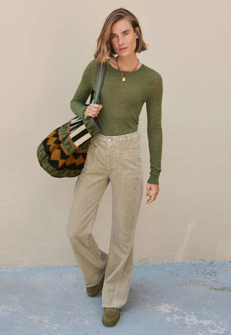 Lace-knit sweater, Moss green, completeTheLook
