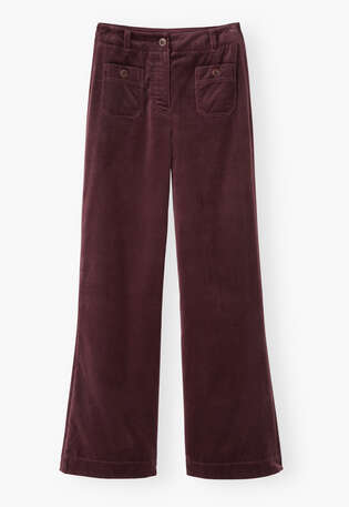 Velvet wide-leg trousers, Berry brown, webstill