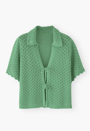 Tie-front sweater, Mantis green, webstill