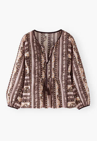 Printed gathered blouse, Midnight blossom, webstill