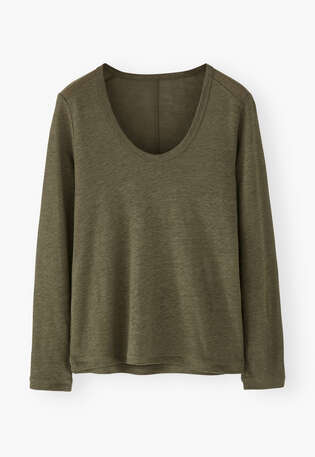 Long-sleeved scoop-neck top, Moss, webstill