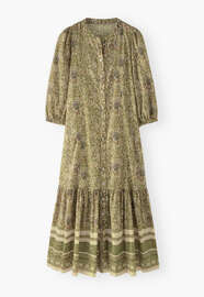 Boho border-placement dress, Ochre sand, webstill