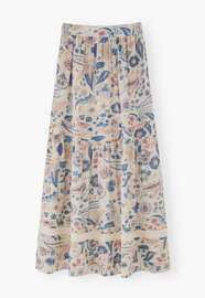 Tiered printed skirt, Ecru denim, webstill