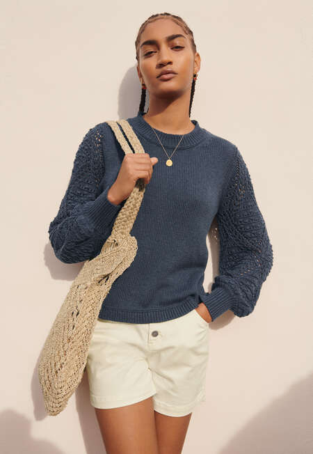 Crochet-stitch sweater, Dark indigo, completeTheLook