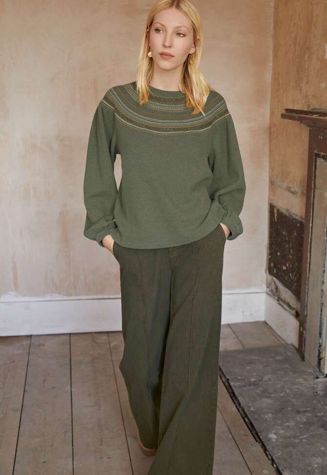 Striped wide-leg trousers, Olive indigo, completeTheLook