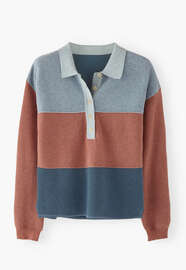 Piqu&eacute; striped rugby sweater, Denim terracotta, webstill