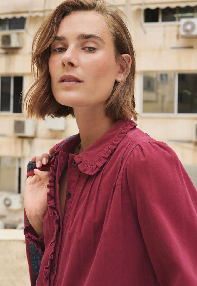 Cord pleated blouse, Garnet, completeTheLook