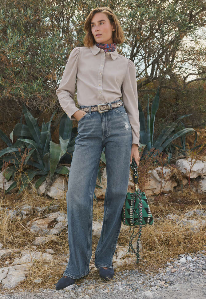 Button-through cord blouse, Pale mink, completeTheLook