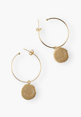 Moons-and-stars pendant hoop earrings, Gold, webstill